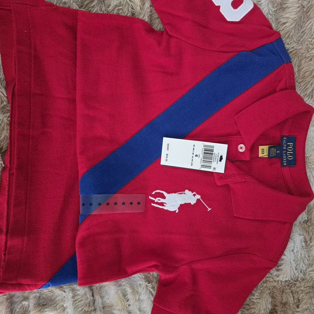 Ralph Lauren Kids Rugby Polo Shirt – Red/Blue – Size 6 – NWT